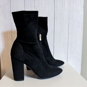 Ivanka Trump Black Suede Pump Heel Ankle Booties Gold Zip Women’s 7.5